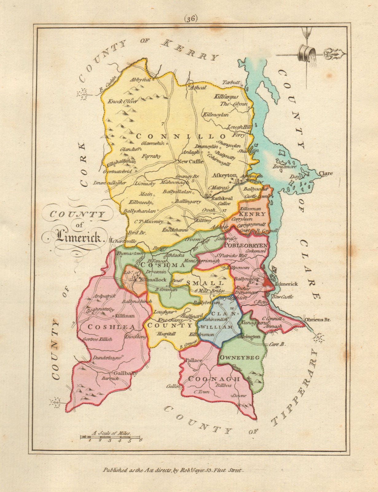 County of Limerick, Munster. Antique copperplate map by Scalé / Sayer 1788